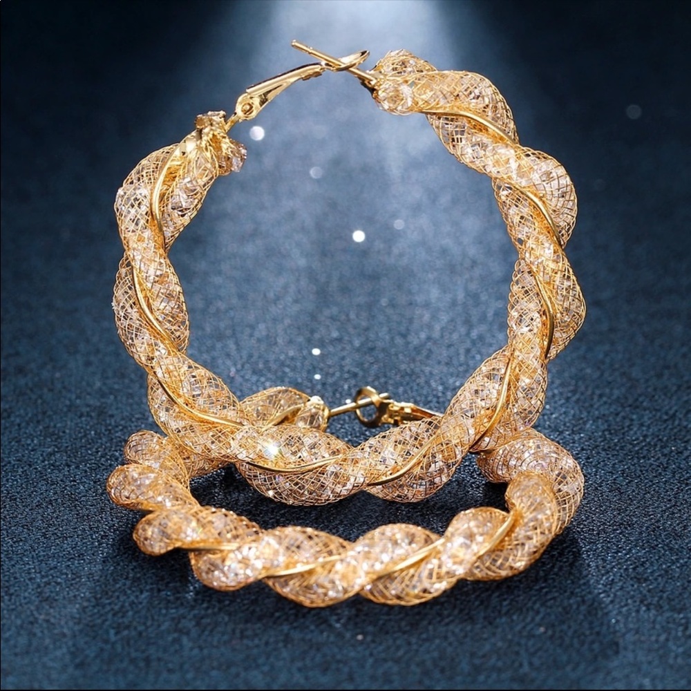 Gold CZ Hoop Earrings - Picture 2 of 7